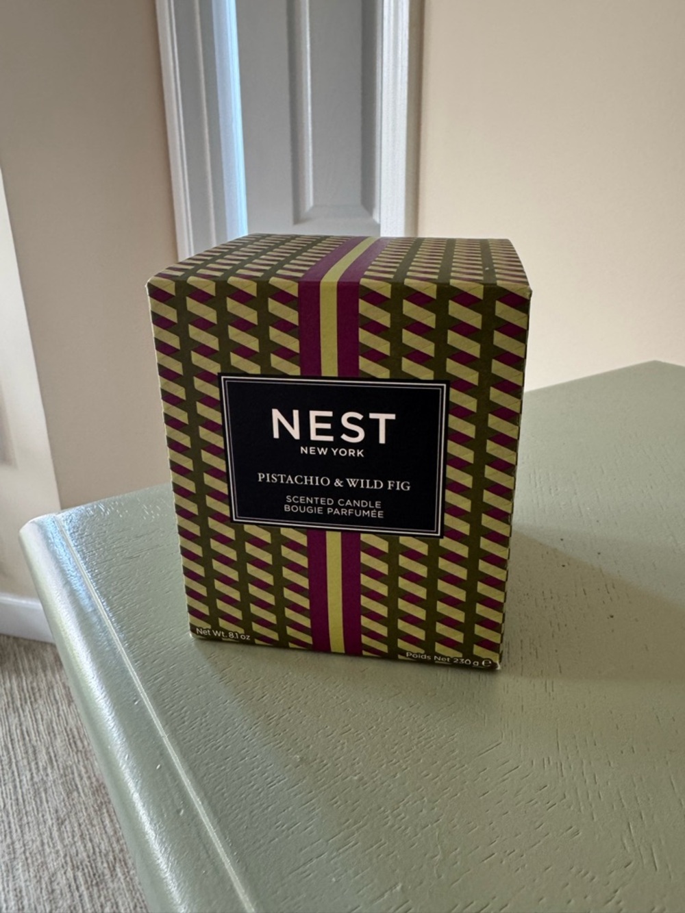 NEST New York Pistachio & Wild Fig Scented Candle - Green & Purple Box